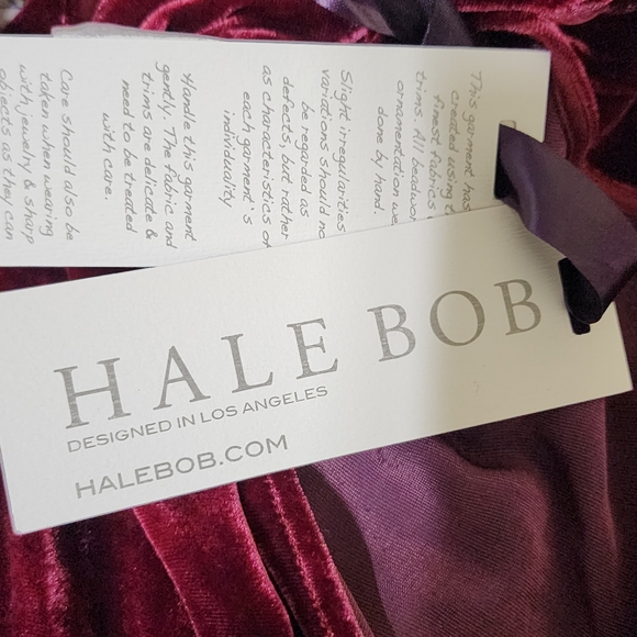 HALE BOB Silk Velvet Cold Shoulder Blouson Dress Tie Shoulder L‎ Cranberry NWT - Picture 16 of 16
